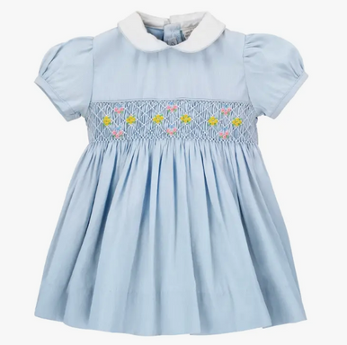 Blue Floral Smocked Dress