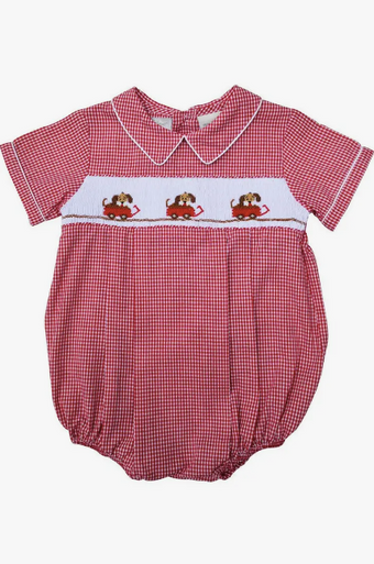 Red Smocked Puppy Dogs & Wagons Bubble