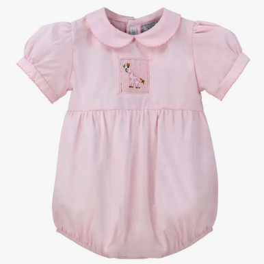 Pink Giraffe Smocked Bubble