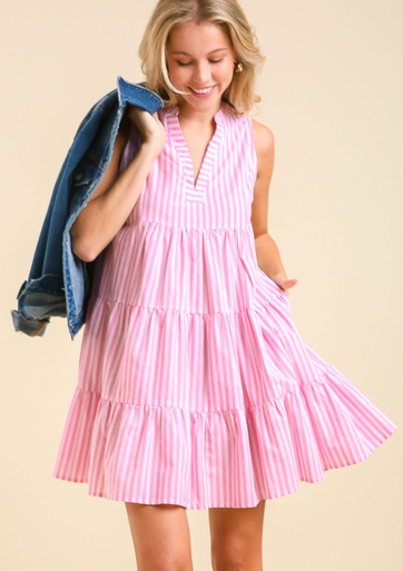 Set Sail Pink Stripe Sleeveless Dress