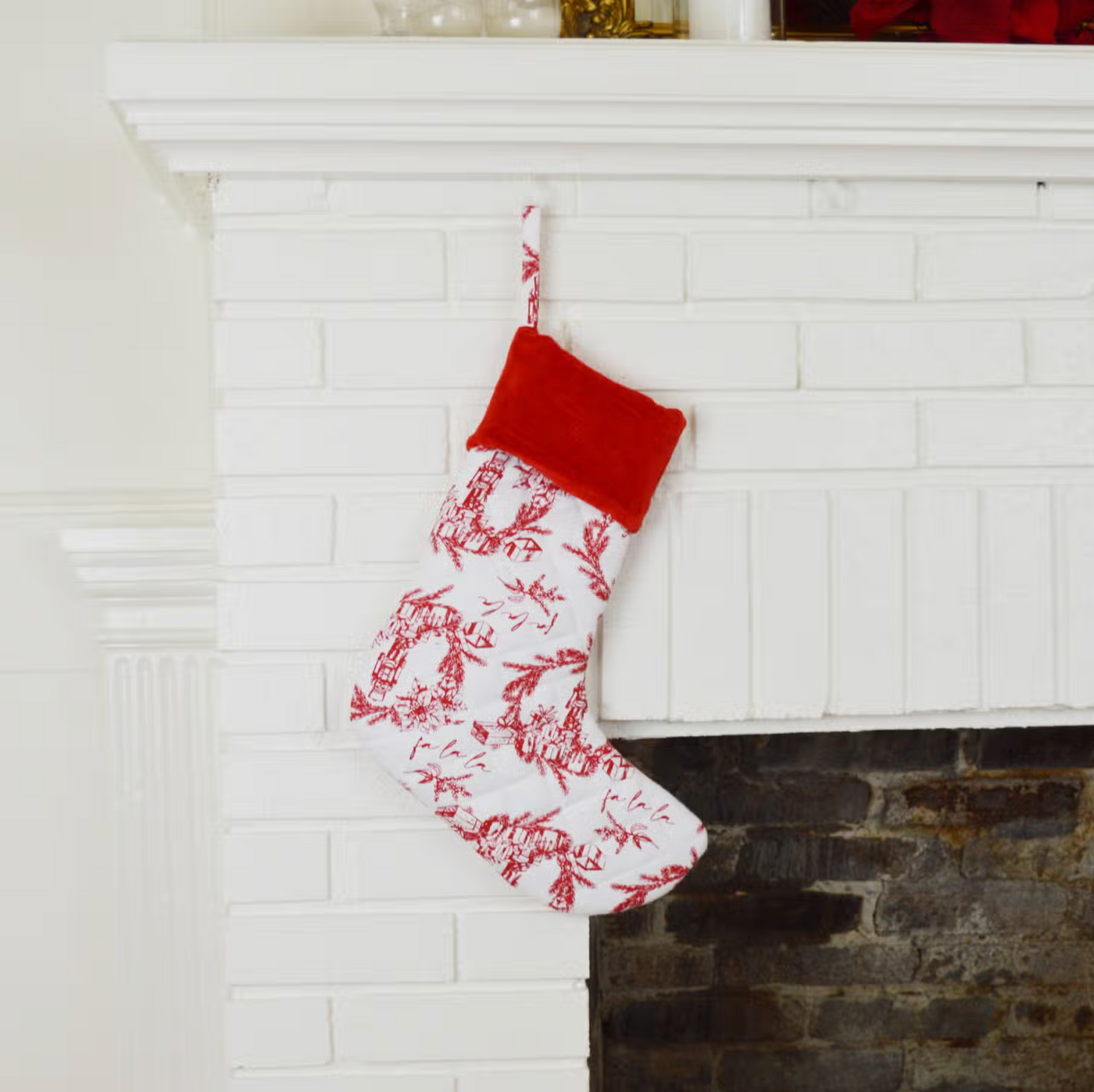 Red Holiday Toile Stocking