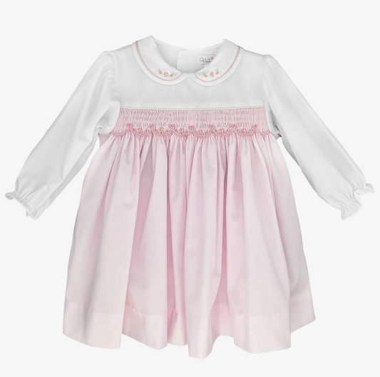 Pink Long Sleeve Smocked Dress