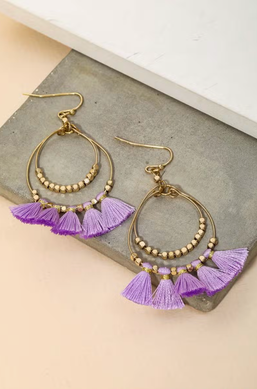 Tell The Story Purple Tassel Earrings