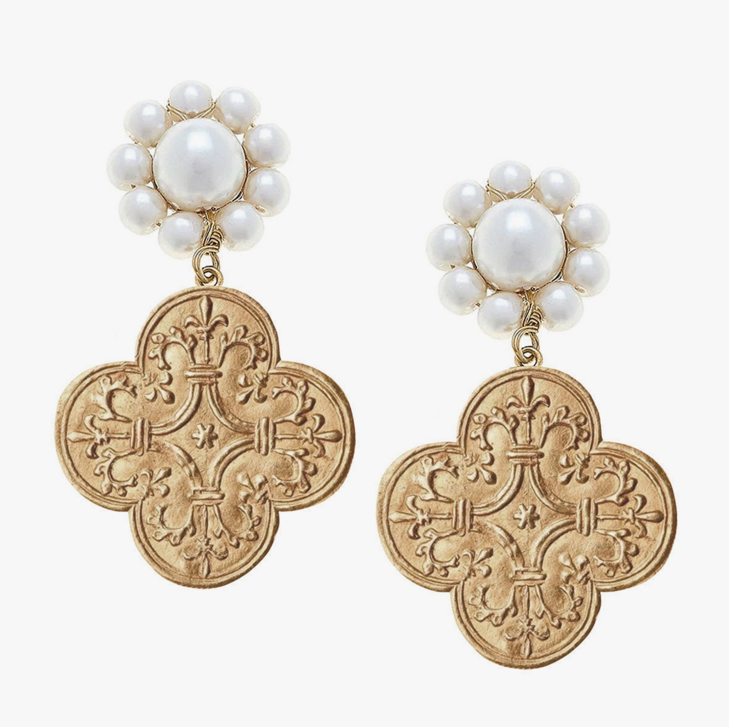 French Quatrefoil Pearl Drop Earrings