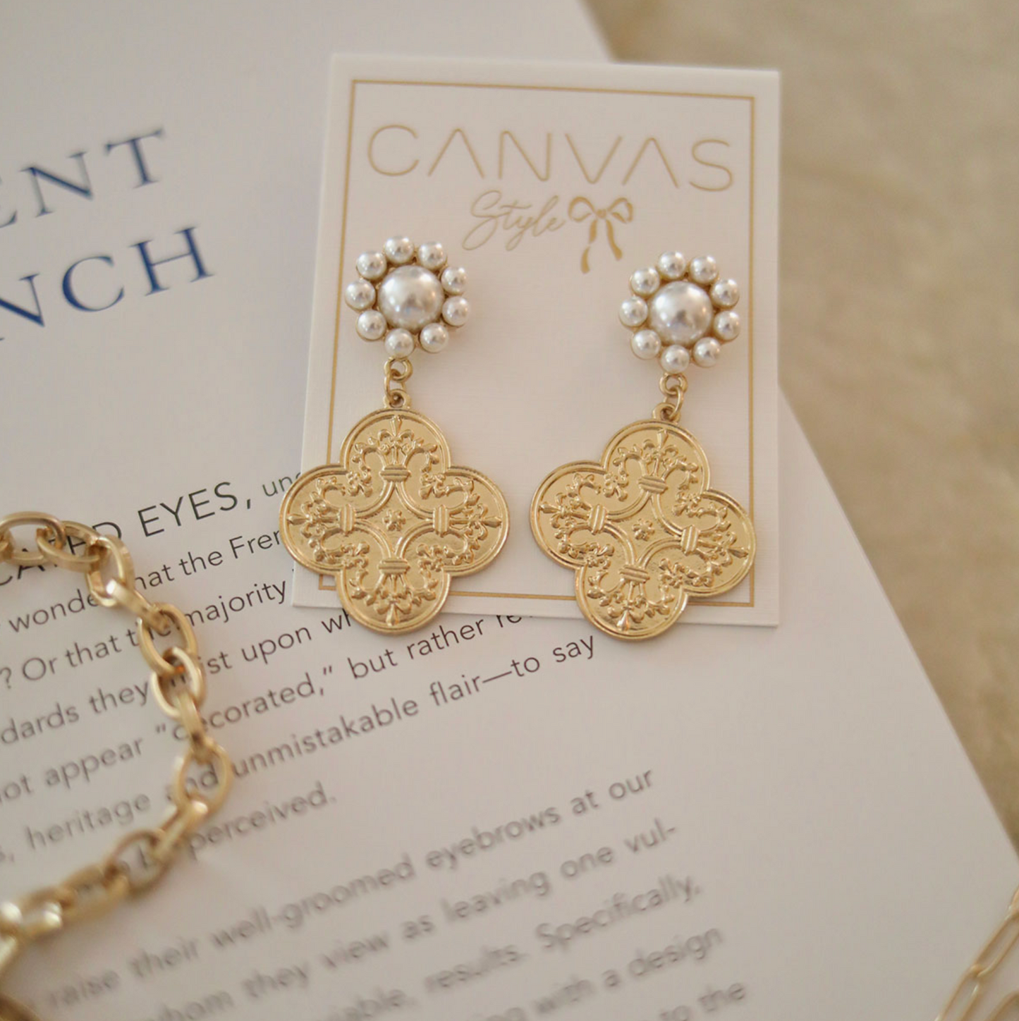 French Quatrefoil Pearl Drop Earrings