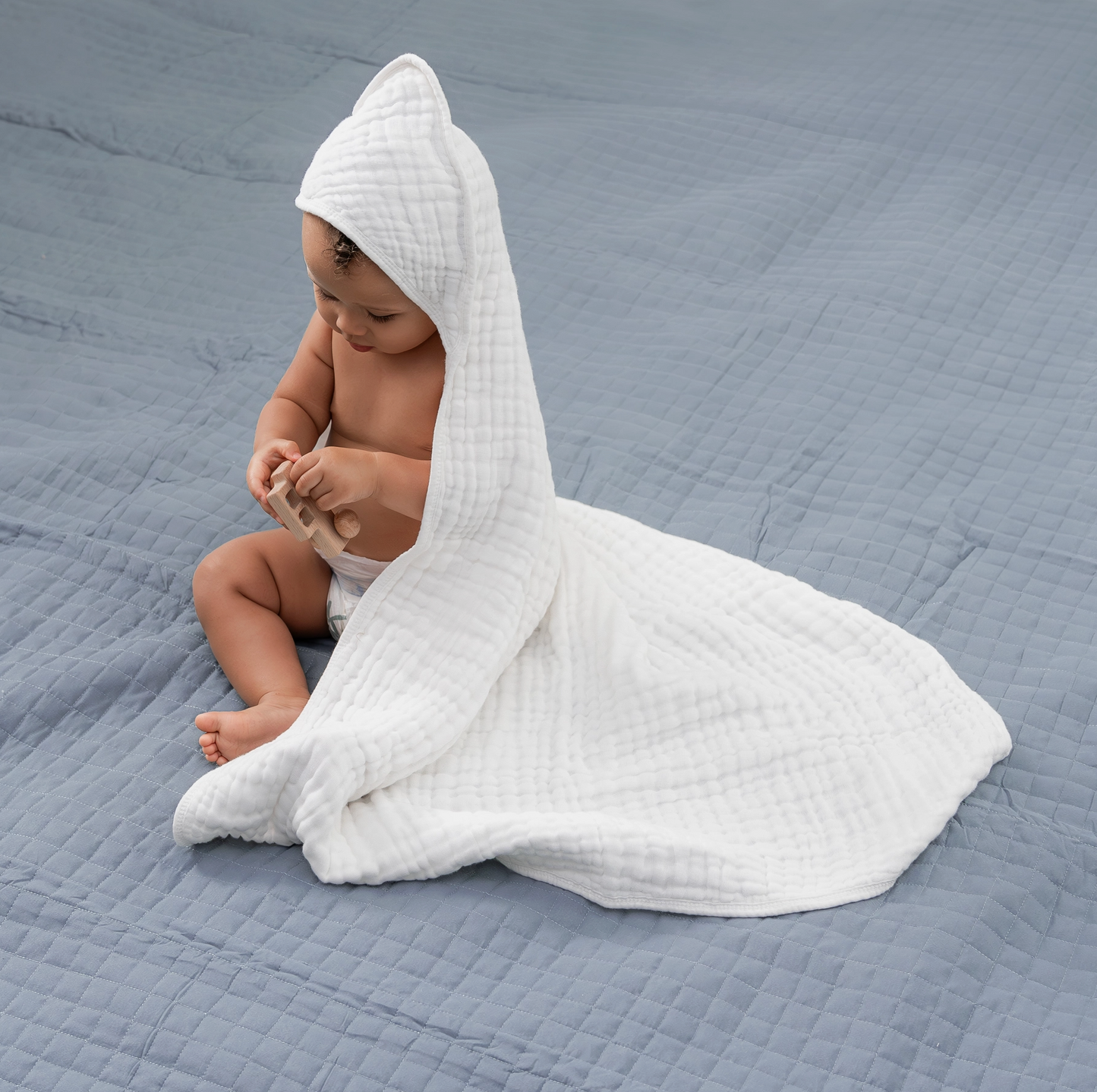 White Muslin Hooded Towel - 2 Pack