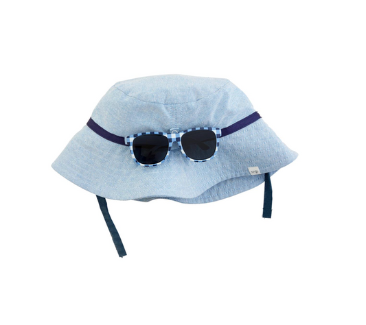 Blue Oxford Sunhat & Sunglasses Set