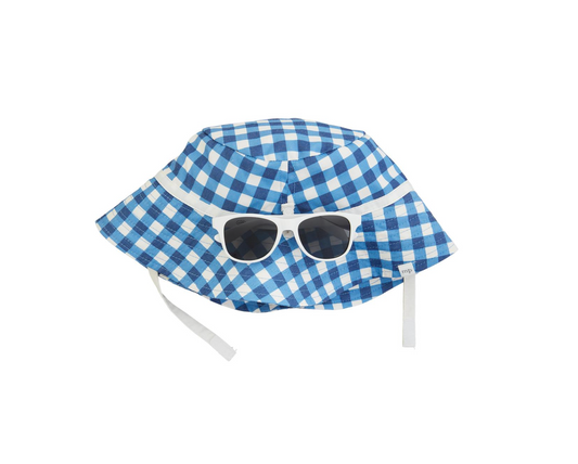 Blue Gingham Sunhat & Sunglasses Set