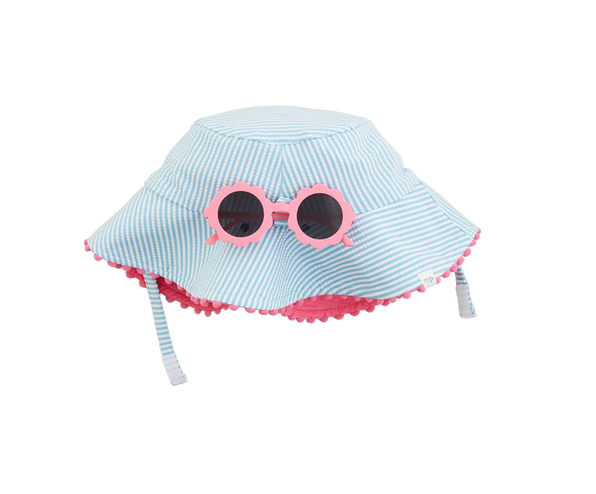 Blue Seersucker Sunhat & Sunglasses