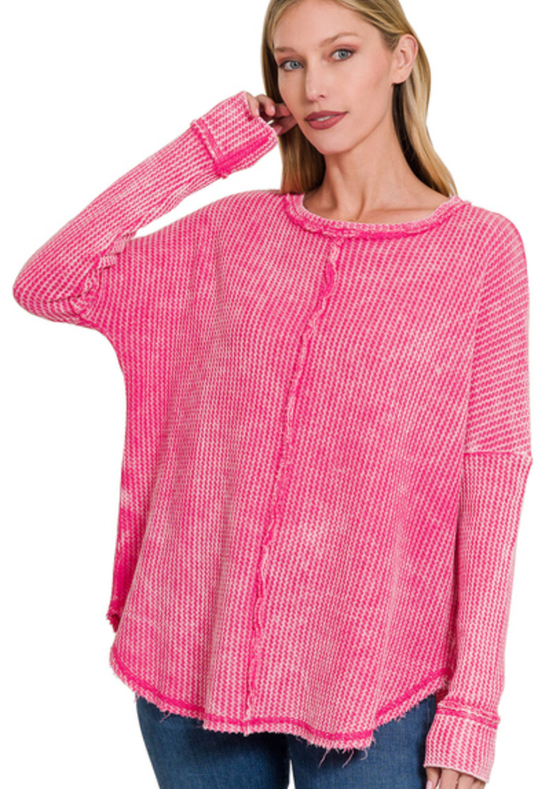 DOOR BUSTER: Fuchsia Waffle Knit Top