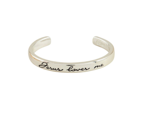 Silver "Jesus Loves Me" Cuff Bracelet