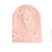 Pink & White Newborn Bow Hat (Multiple Styles Available)