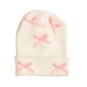 Pink & White Newborn Bow Hat (Multiple Styles Available)