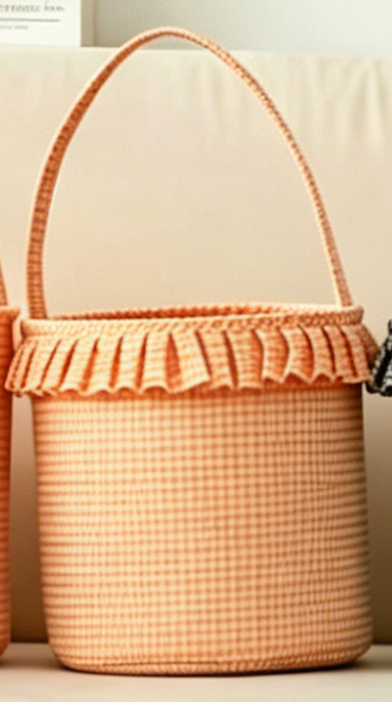 Orange Gingham with Ruffle Boo Basket