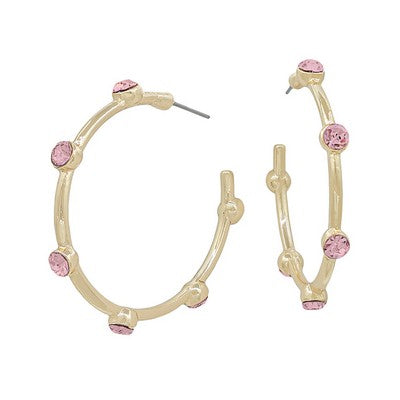 MB - Travis Gold & Pink Stone Hoop Earrings