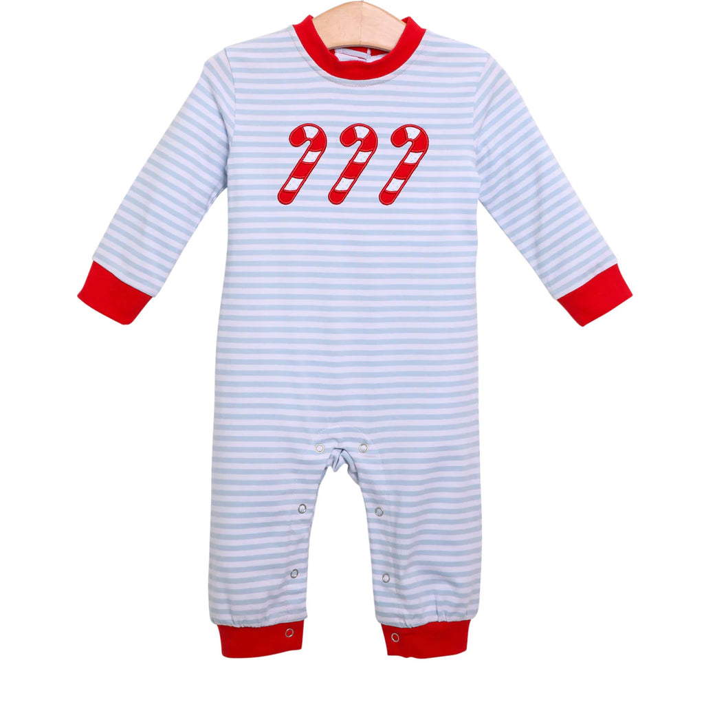 Blue Candy Cane Applique Romper