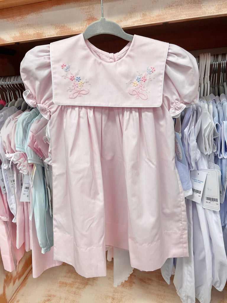 Pink Embroidered Flowers Baby Dress