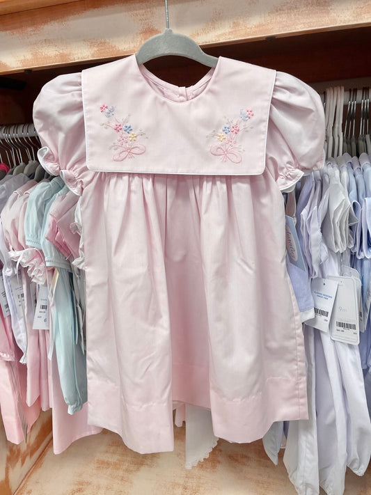 Pink Embroidered Flowers Baby Dress