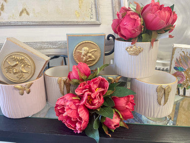 Ceramic Flower Pot With Gold Embellishment