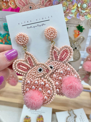 Pink Cottontail Bunny Beaded Earrings