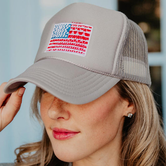 Light Grey American Flag Trucker Hat
