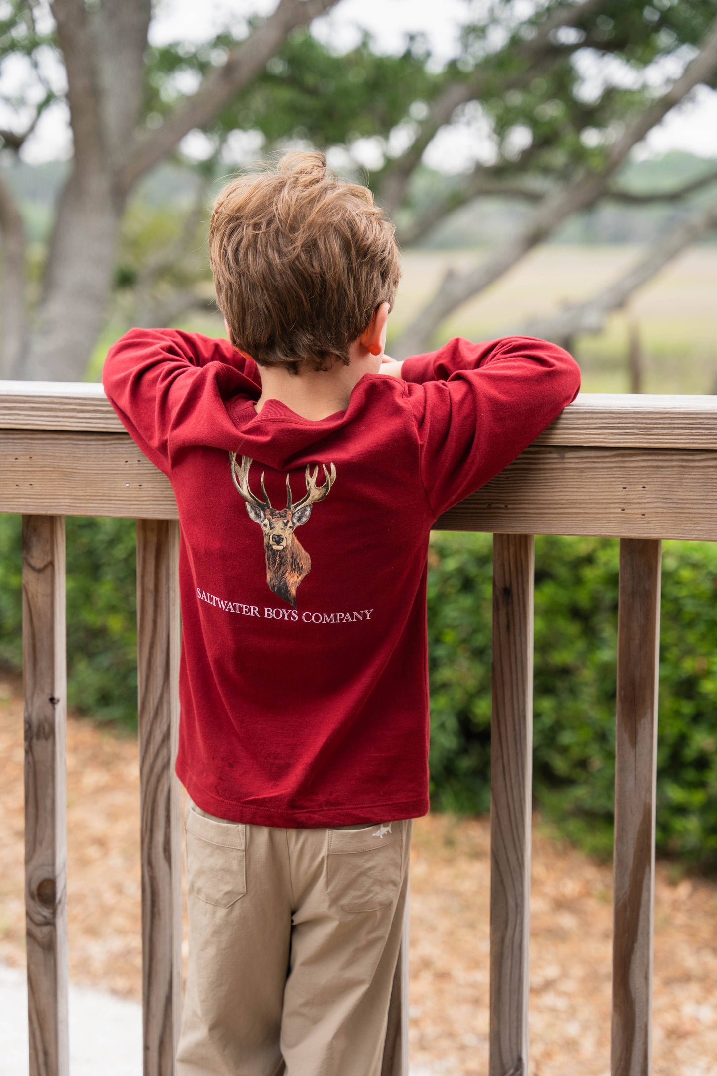 Deer Head Maroon Long Sleeve Graphic Tee