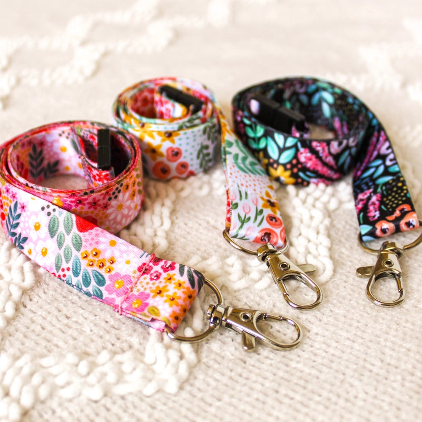 White Floral Breakaway Lanyard