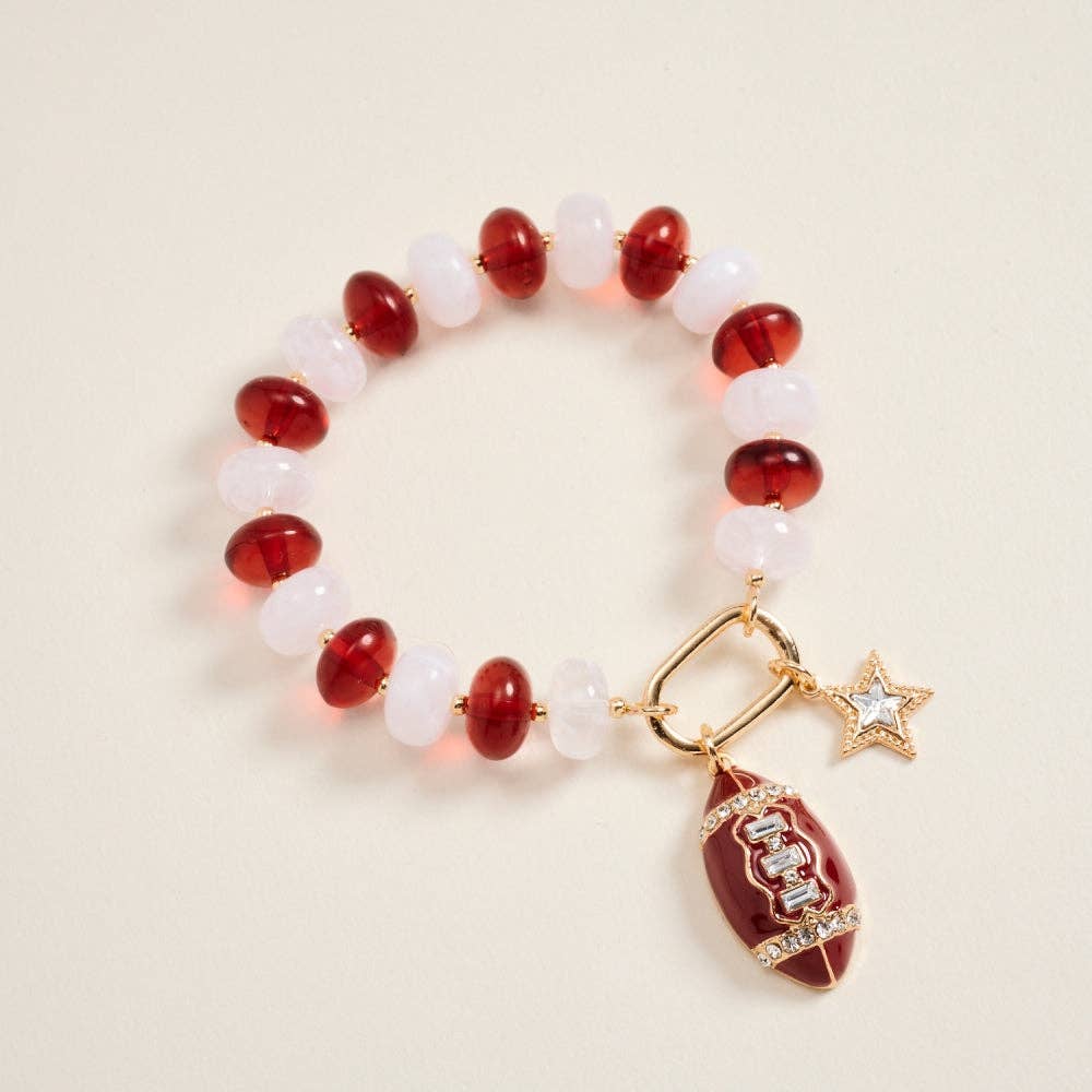 Maroon & White Football Star Beaded Bracelet