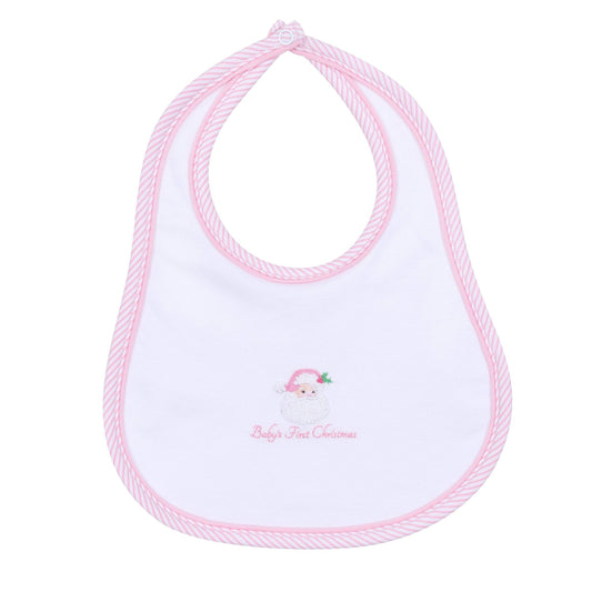 Santa Baby Embroidered Baby's First Christmas Bib - Pink