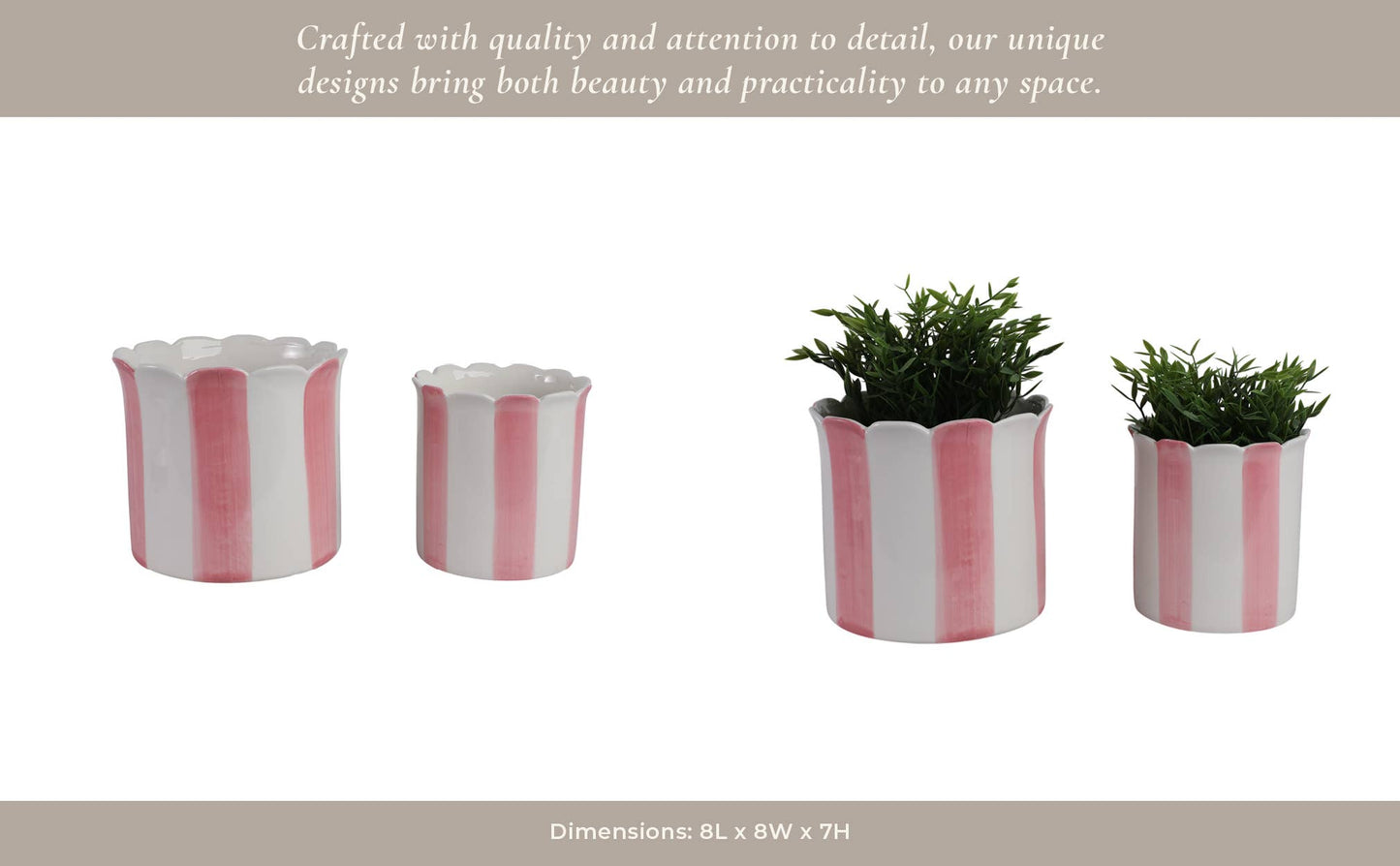 Pink Striped Scalloped Ceramic Planter