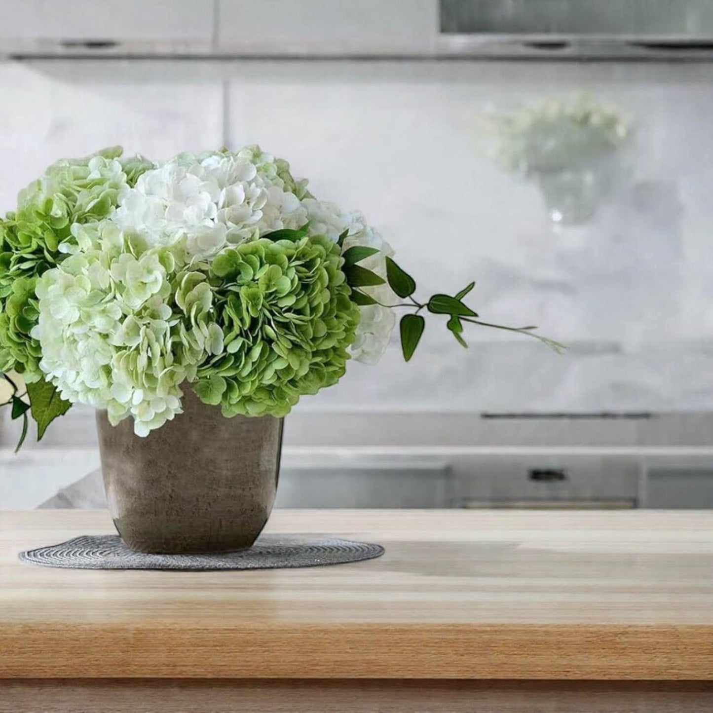 18" Realistic Real Touch Artificial Hydrangea Stem: Soft Blue