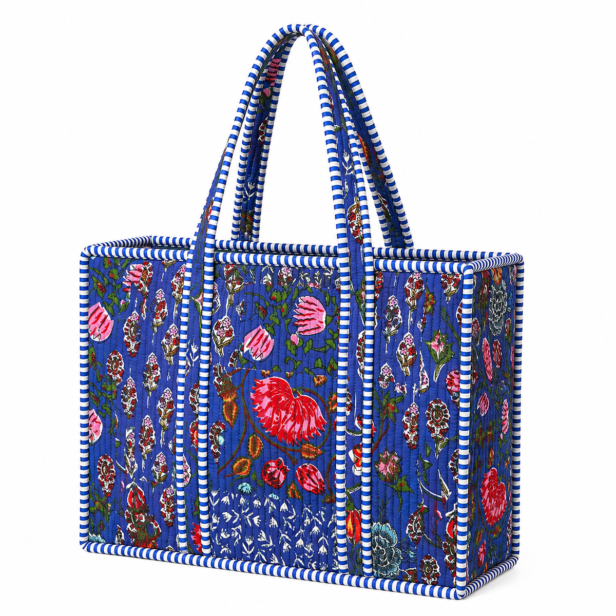 Blue Quilted Large Tote