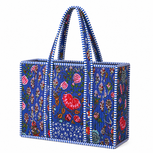 Blue Quilted Large Tote
