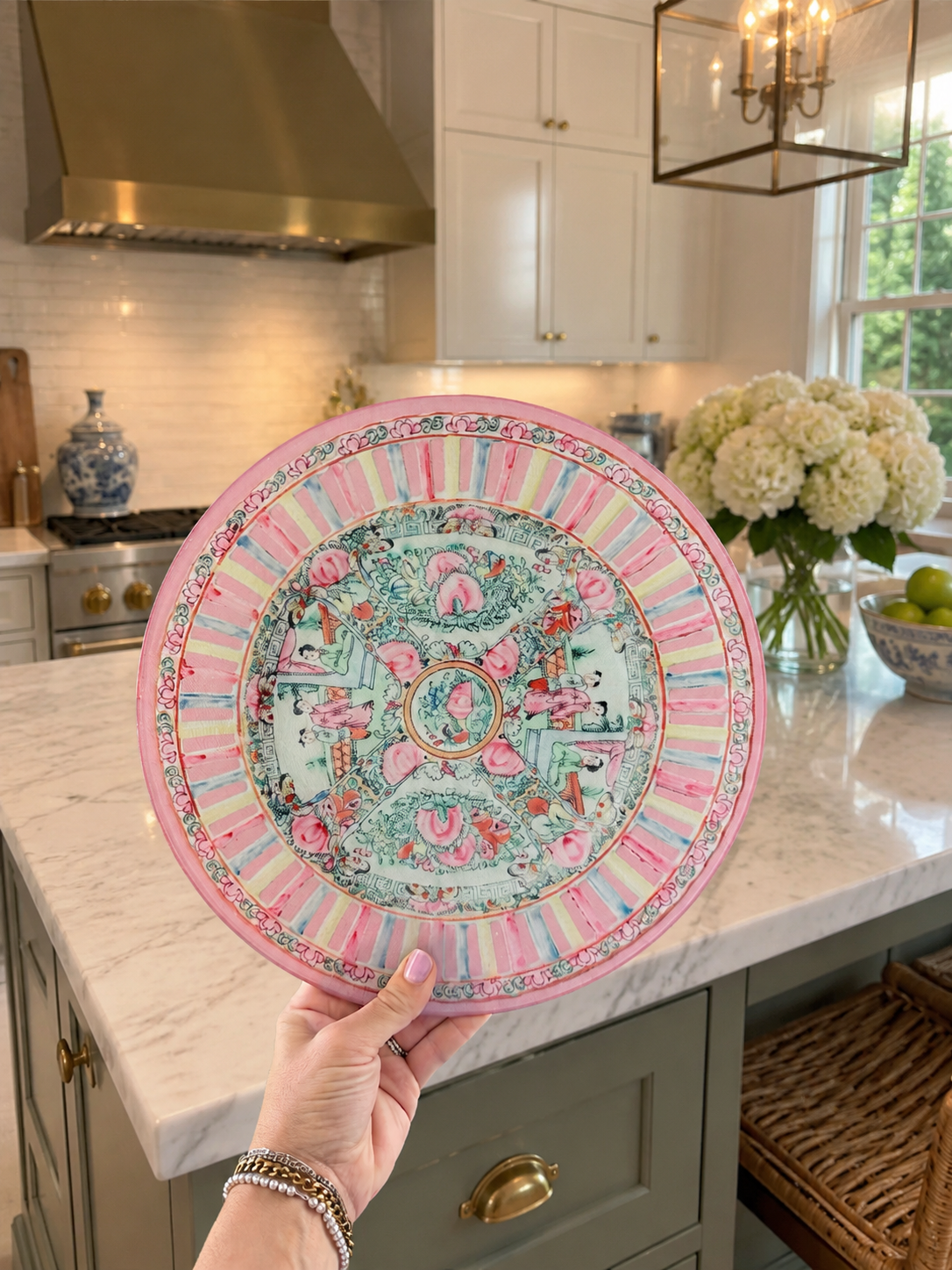 Reticulated Rose Medallion Grandmillennial China Plate Cutting Board