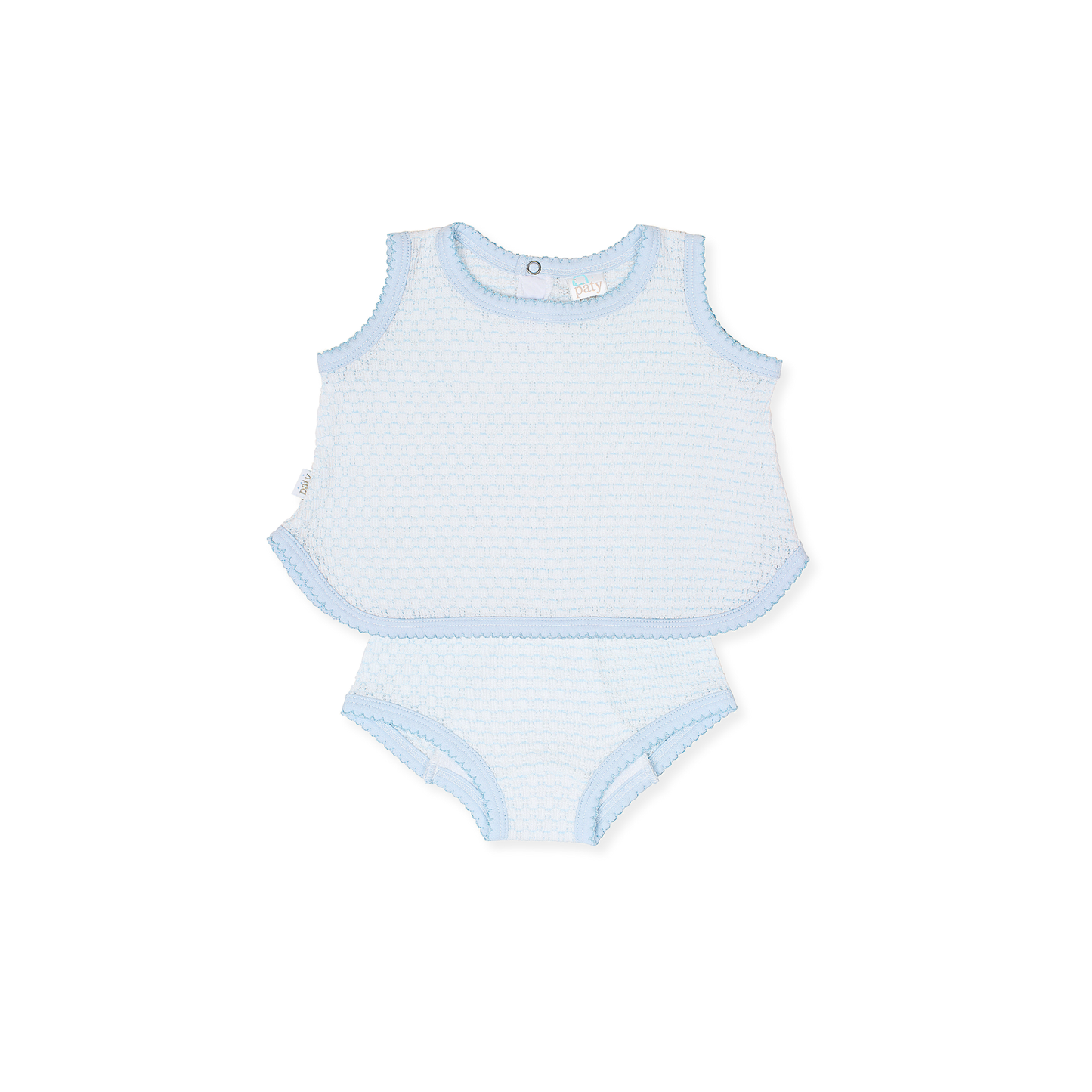Paty Blue Knit Pinstripe Diaper Set with Pima Trim