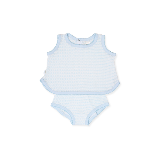 Paty Blue Knit Pinstripe Diaper Set with Pima Trim