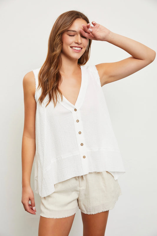 Take The Lead White Asymmetric Sleeveless Top