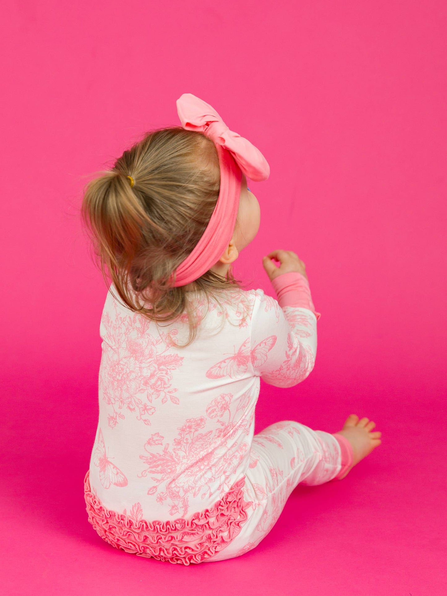 Bamboo Pink Butterfly Garden Toile Convertible Ruffle Footie Sleeper