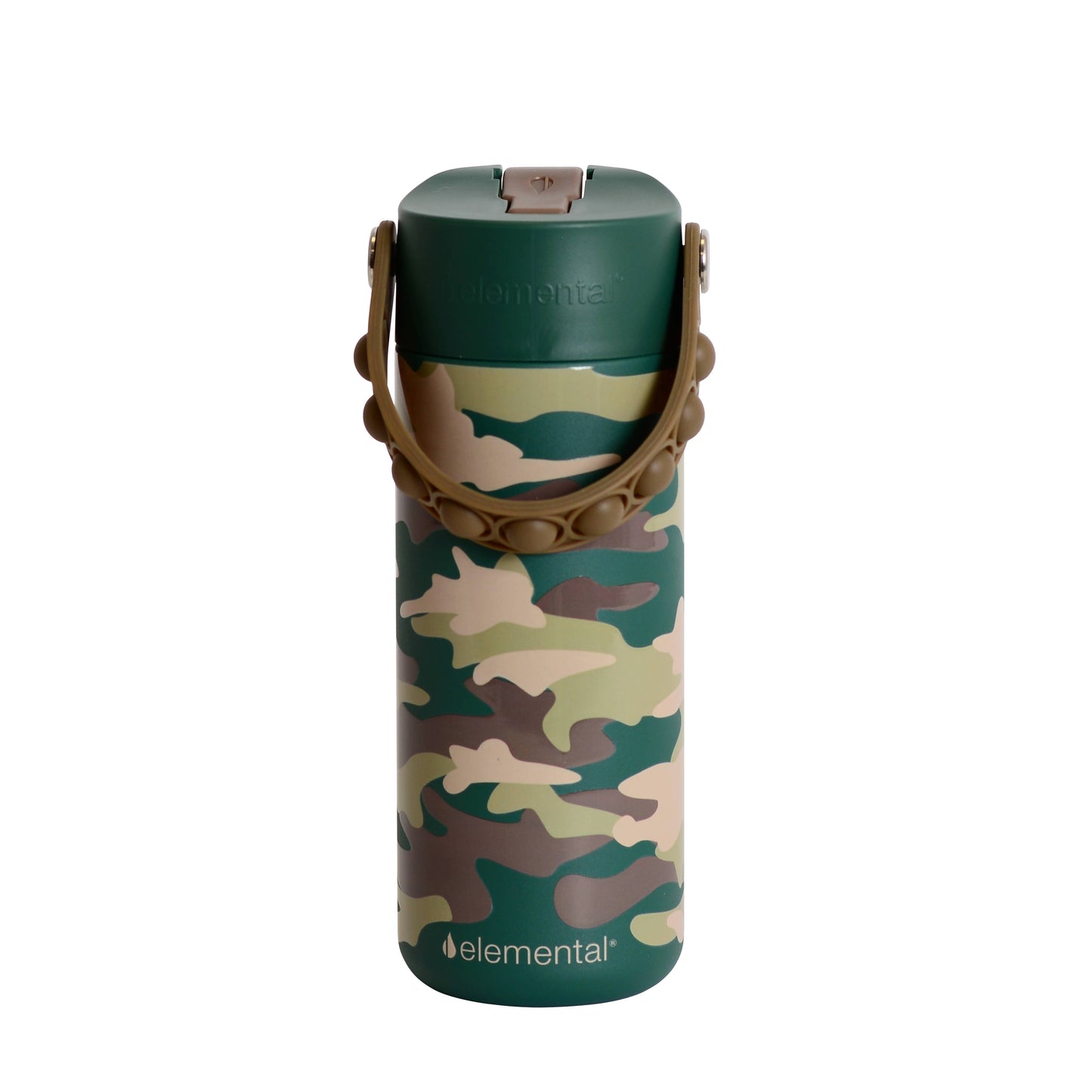 Kids Fidget Handle Stainless Water Bottle - Green Camo