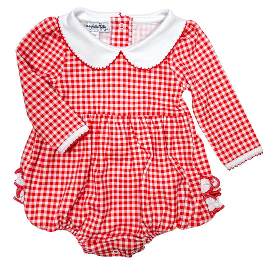 Holiday Mini Check Collared Ruffle Bubble