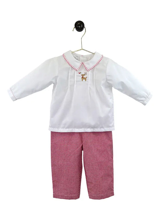 Reindeer Embroidered Top & Pant Set