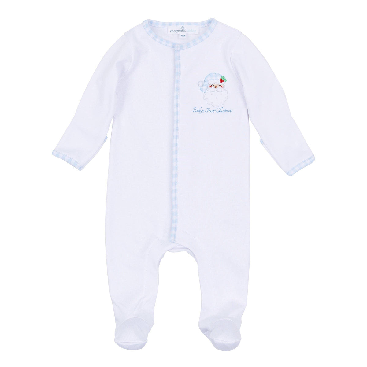 Blue Sweet St. Nick Applique Baby's First Christmas Footie