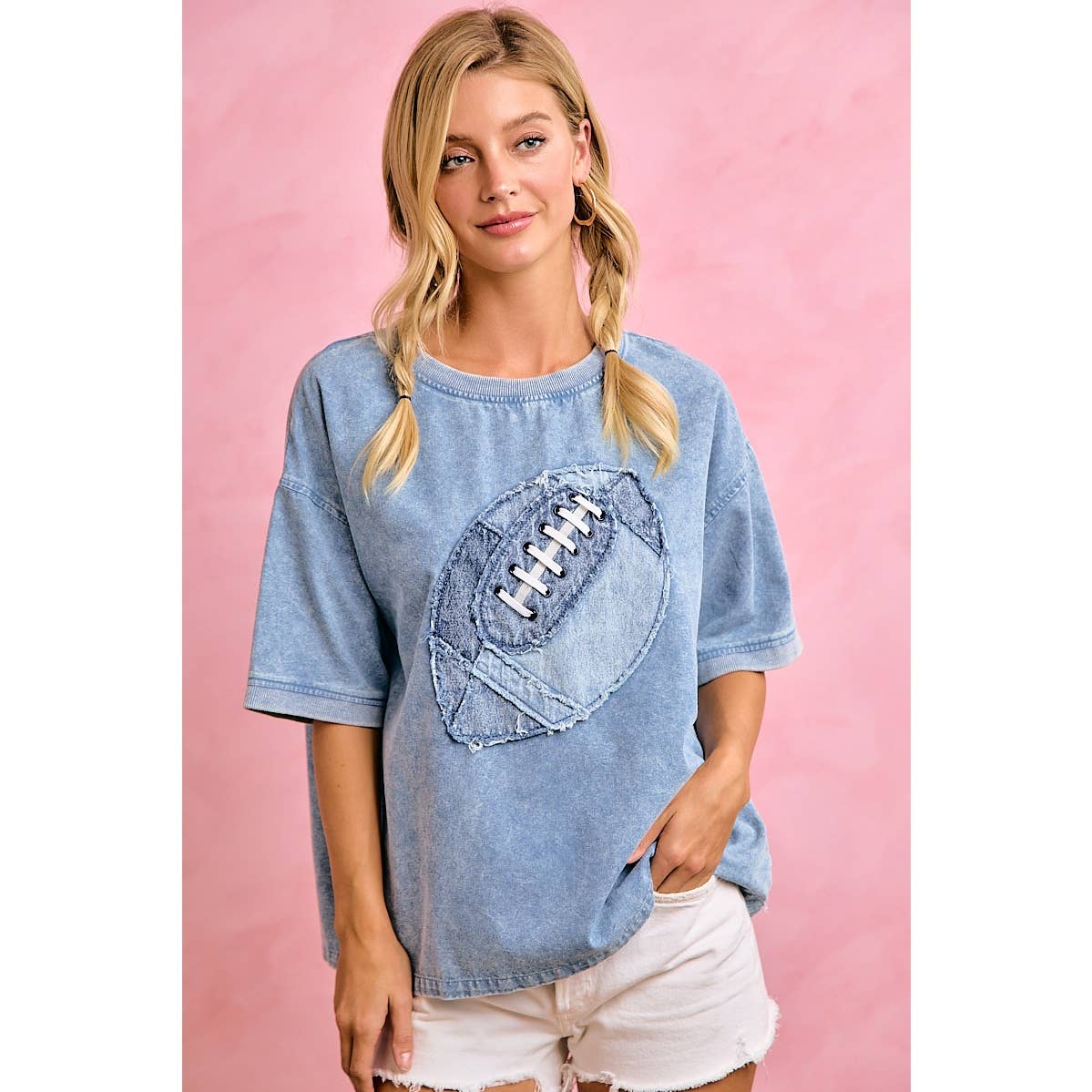 Gameday Denim Washed Football Applique Tee