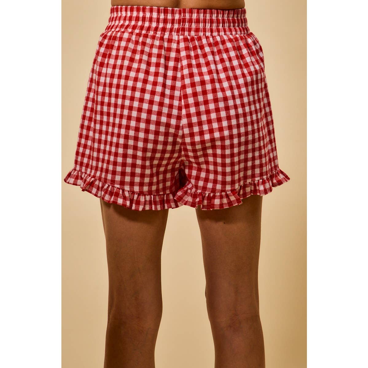 Checking In Red Gingham Ruffle Shorts