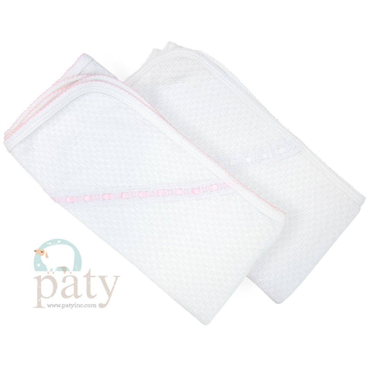 Paty Knit Swaddle Blanket with Pink Eyelet