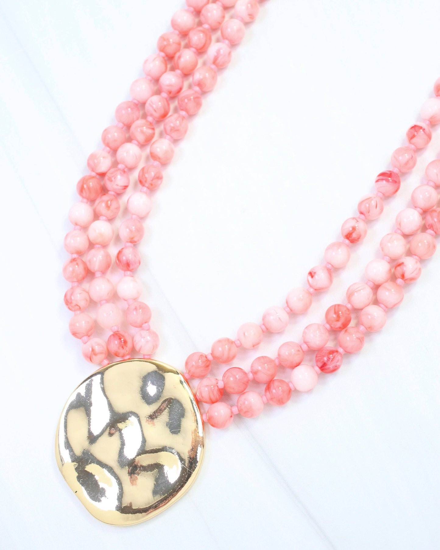 Kori Pink Beaded Layered Necklace with Gold Pendant