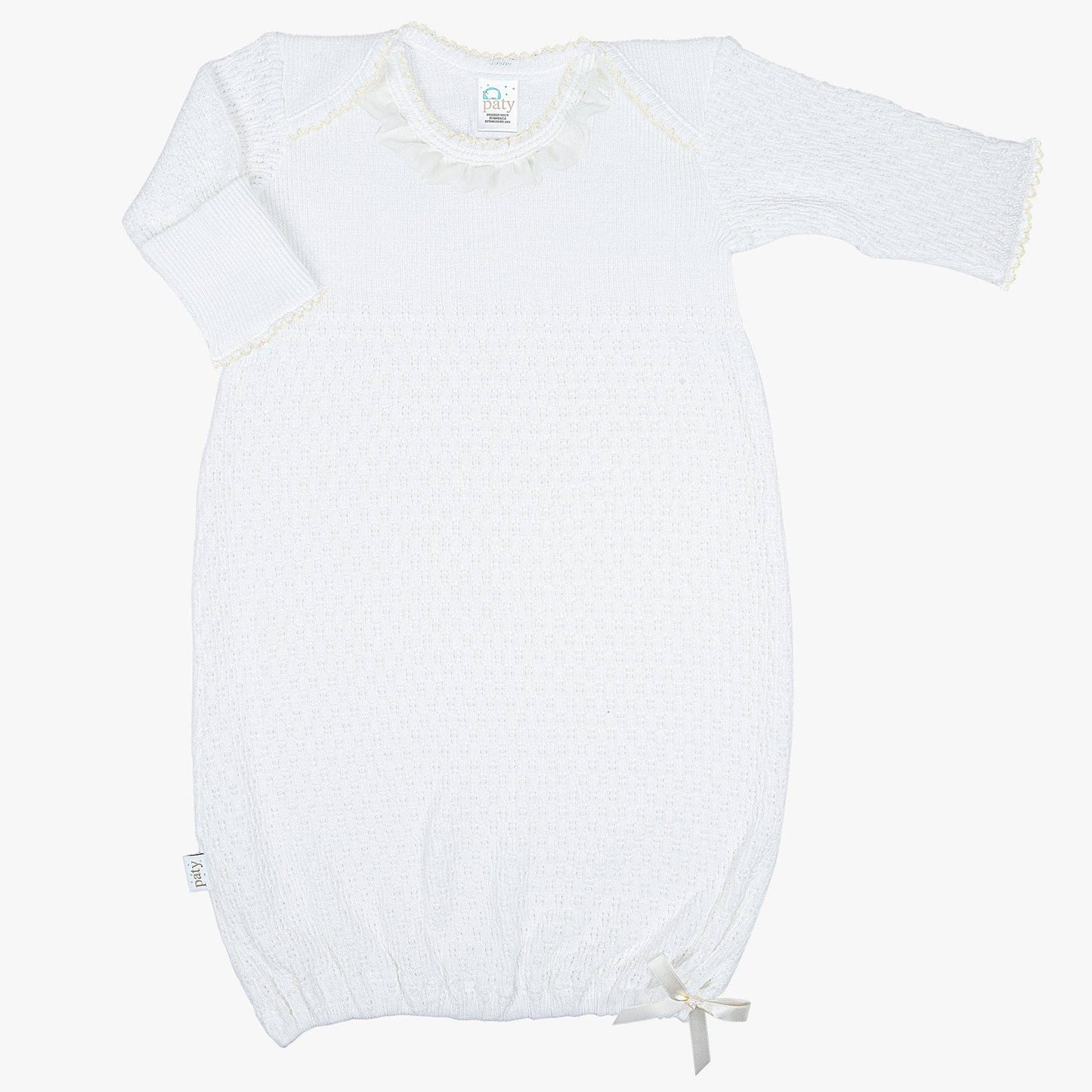 Paty White Knit Gown With Ivory Chiffon Trim