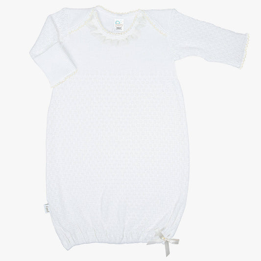 Paty White Knit Gown With Ivory Chiffon Trim