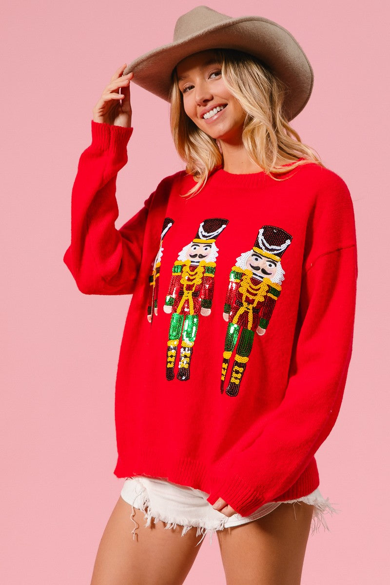 Red Sequin Nutcracker Sweater