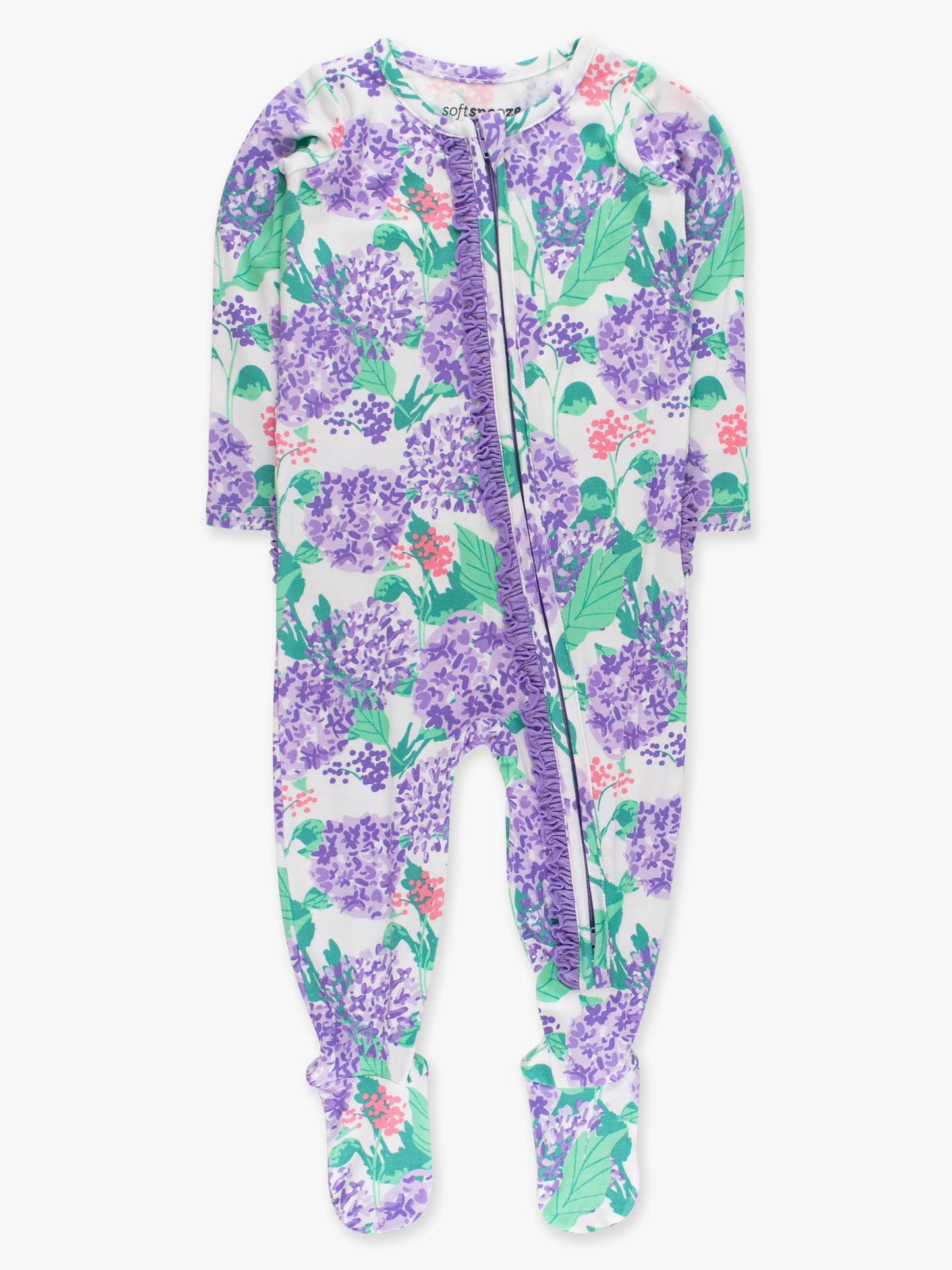 Bamboo Purple Hydrangea Garden Ruffle Footie Sleeper